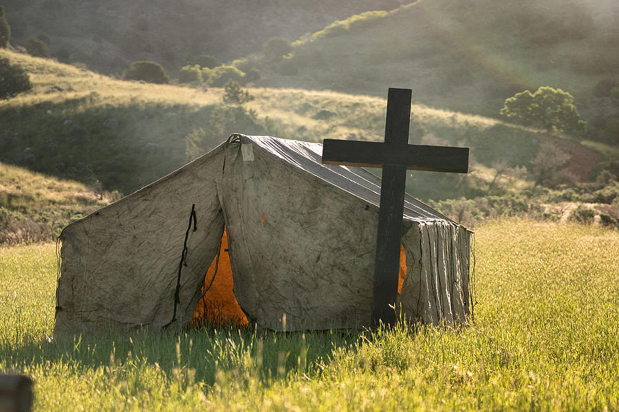 The Sun Rise Behind A Christian Tent Chapel Out In A Field For Cowboys To Attend Photograph by Grandriver