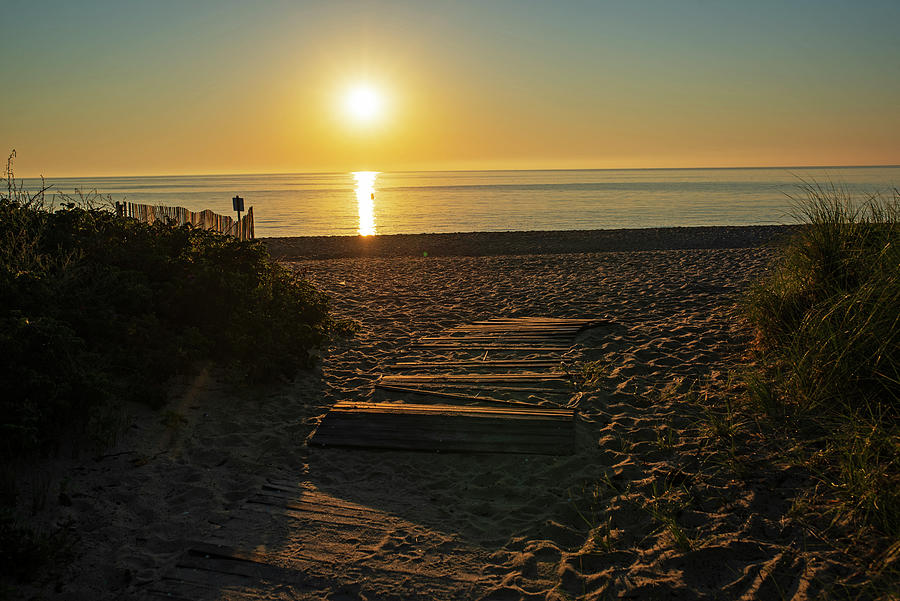 The Sun Rises on Oak Bluffs City Beach Oak Bluffs MA Marthas Vineyard Photograph by Toby McGuire