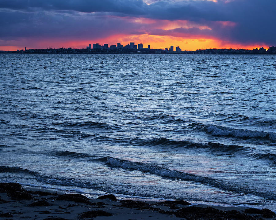 The Sun Sets on Boston MA from Doggie Beach in Nahant MA Photograph by Toby McGuire
