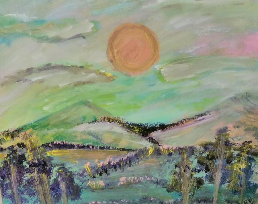 The Sun Sets On Pastel Mountain Painting