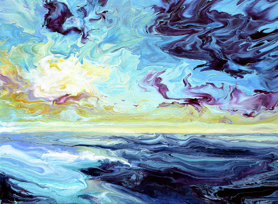 The Sun Setting Over the Cerulean Sea Painting by Laura Iverson