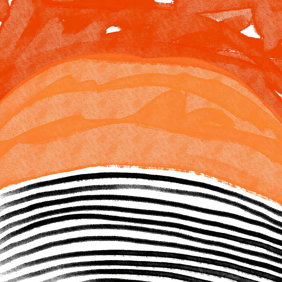 The Sun Shines On 1 - Contemporary Abstract Painting In Orange, Black And White Digital Art