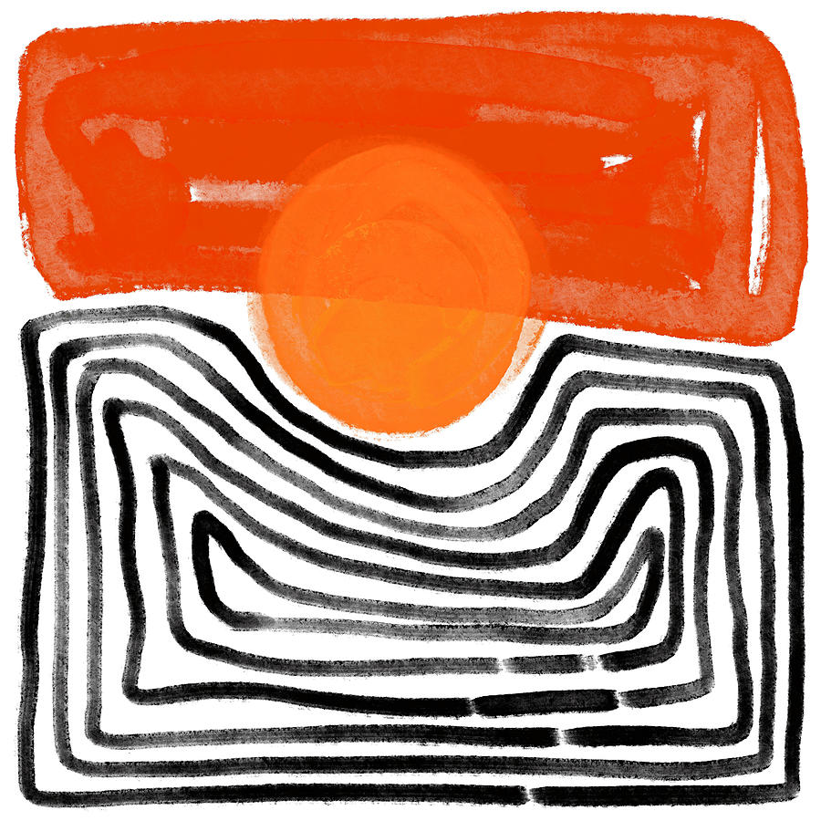 The Sun Shines On 4 - Contemporary Abstract Painting In Orange, Black And White Digital Art
