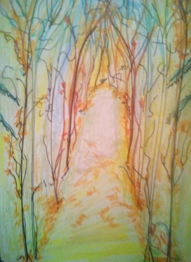 The sun shone thru the trees Drawing by Judith Desrosiers