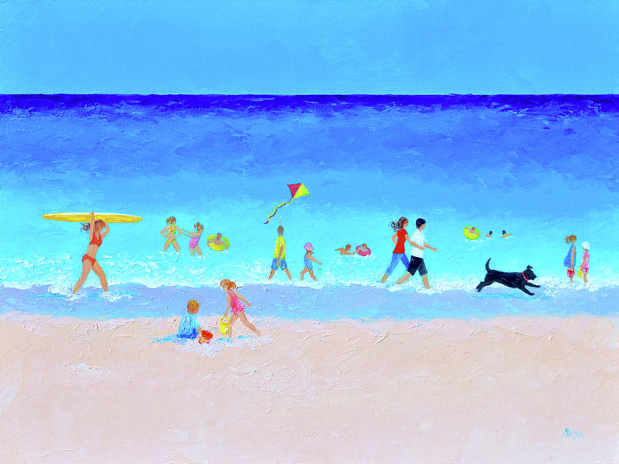The Sunday Beach Parade, beach scene Painting by Jan Matson