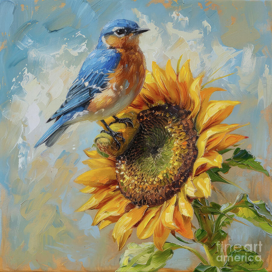 The Sunflower And The Bluebird Painting by Tina LeCour