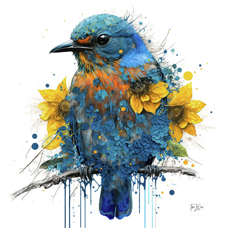 The Sunflower Bluebird Painting by Tina LeCour