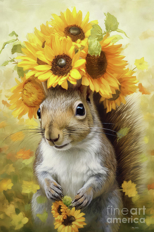 Squirrel Painting - The Sunflower Girl by Tina LeCour