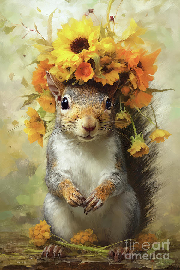 The Sunflower Squirrel Painting by Tina LeCour