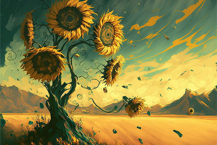 The Sunflower Tree Van Gogh and Dali Hybrid Canvas Painting from