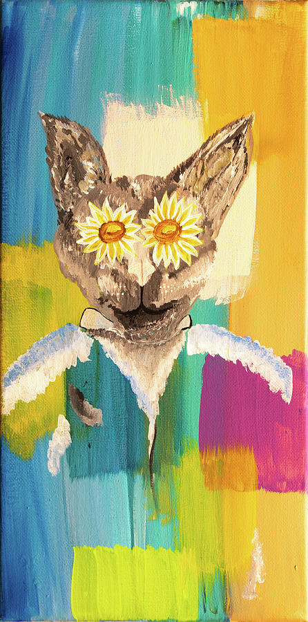 Rainbow patchwork cat Painting by NorthEast Creativity