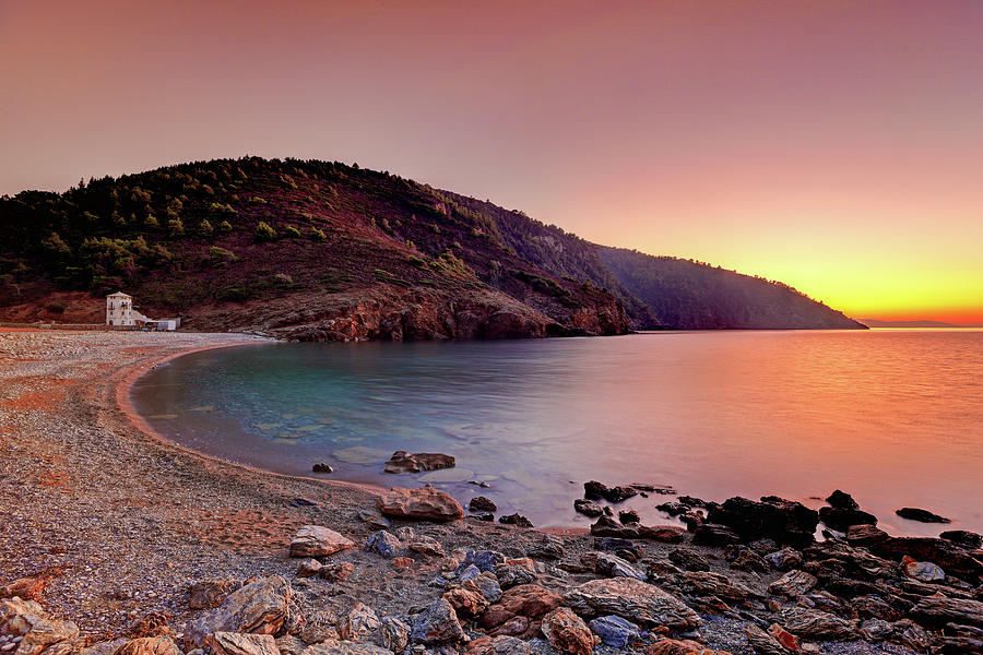 The sunset at the beach Tsoukalia of Alonissos, Greece Photograph by Constantinos Iliopoulos