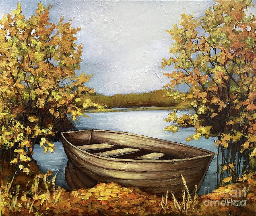 The sunset boat Painting by Inese Poga