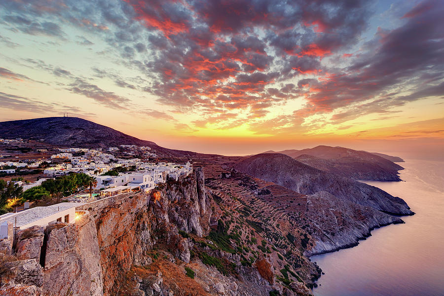 The sunset in Chora which is the capital of Folegandros island,  Photograph by Constantinos Iliopoulos