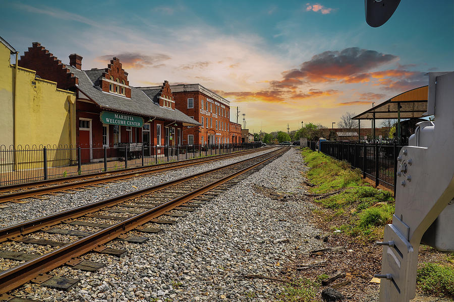 The Sunset on the Tracks in Marietta Photograph by Marcus Jones