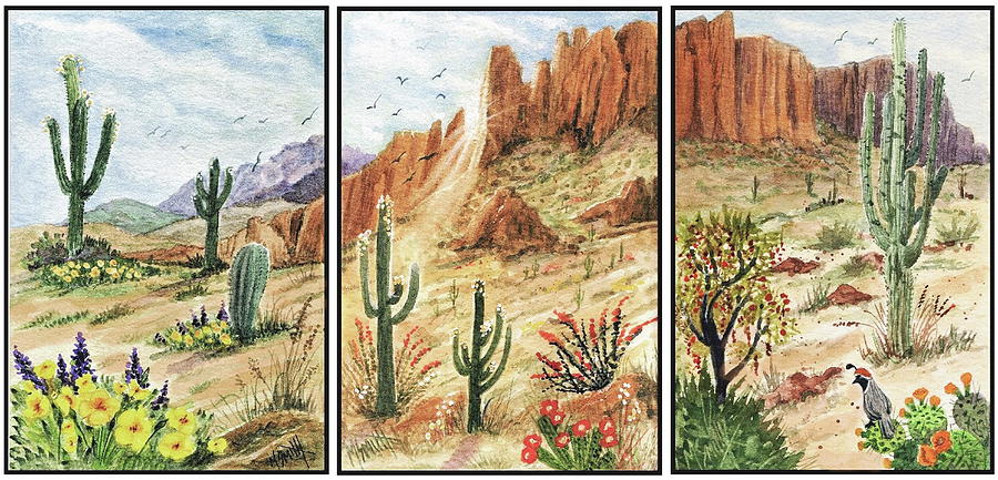The Superstitions Triptych Painting by Marilyn Smith