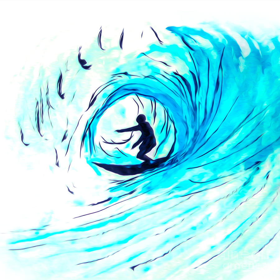 The Surfer - Big Blue Wave Digital Art by Sterling Gold