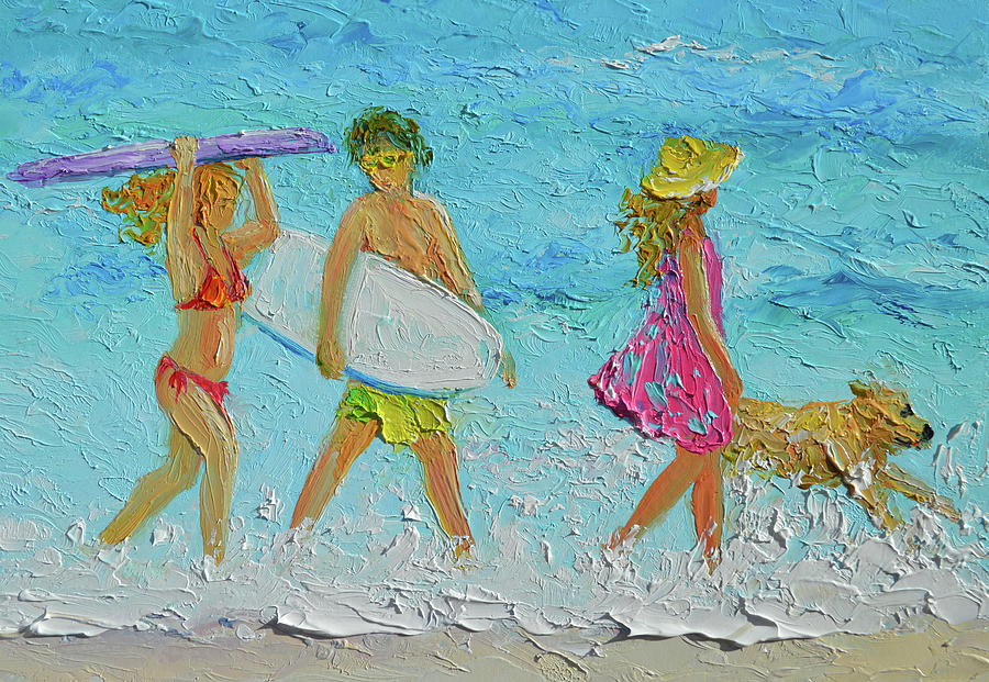 The Surfers - beach art Painting by Jan Matson
