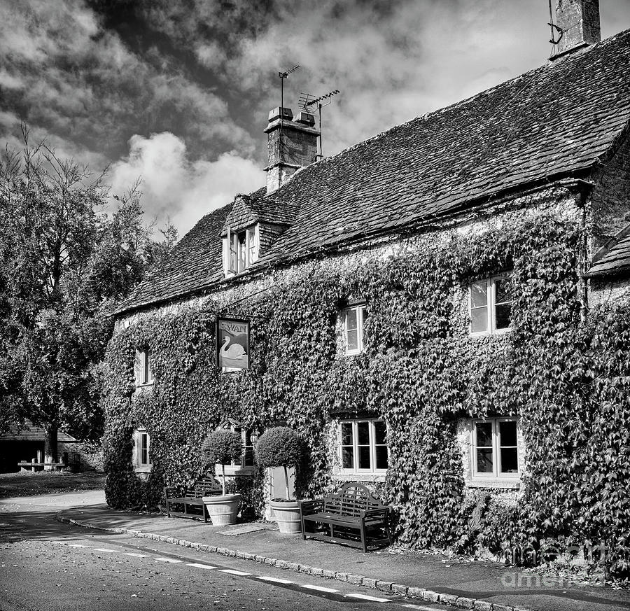 The Swan at Southrop in Autumn Monochrome Photograph by Tim Gainey