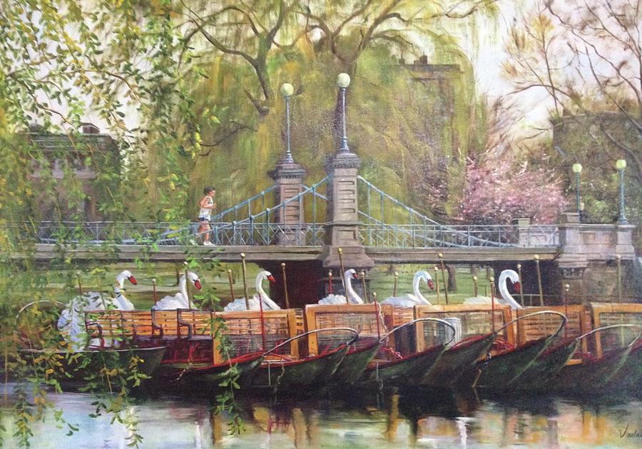 The Swan Boats Painting by Judy Rixom