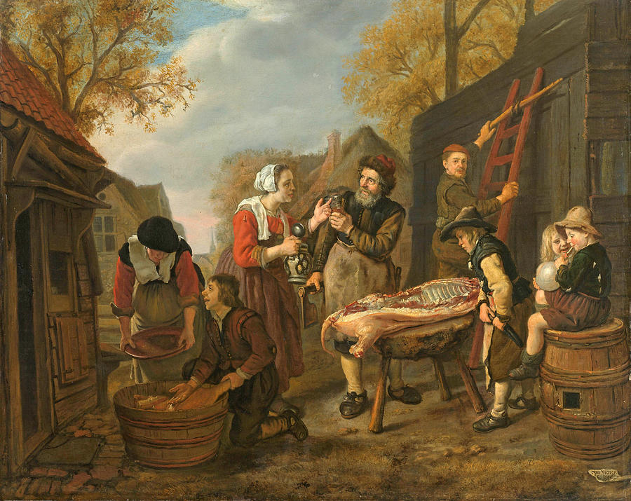 The swine butcher Painting by Jan Victors