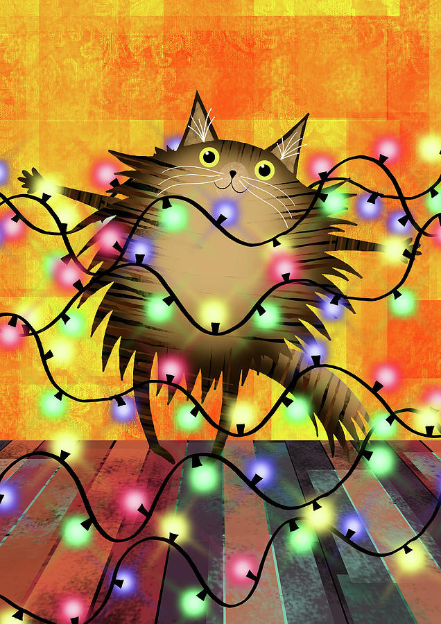 The Tabby and the Fairy Lights  Mixed Media by Andrew Hitchen
