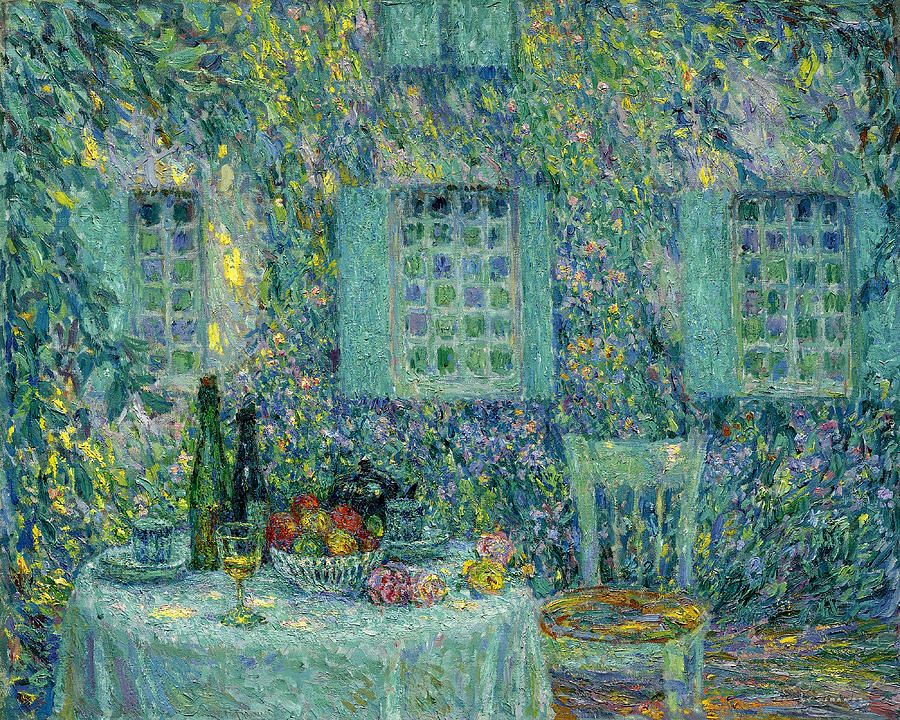 The Table - Sunlight on Leaves at Gerberoy Painting by Henri Le Sidaner