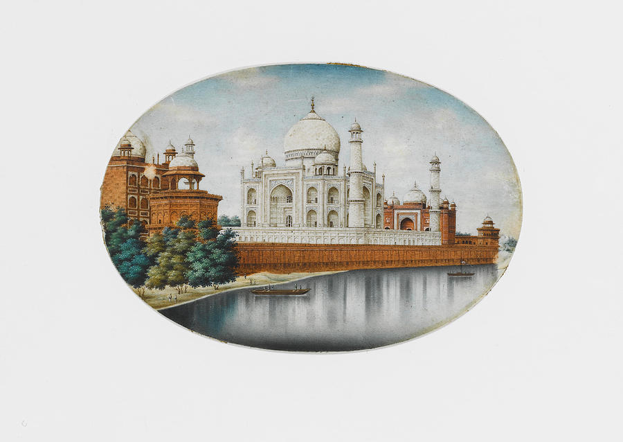 The Taj Mahal seen from the river Company School, Delhi or Agra, circa 1860 Painting by Artistic Rifki