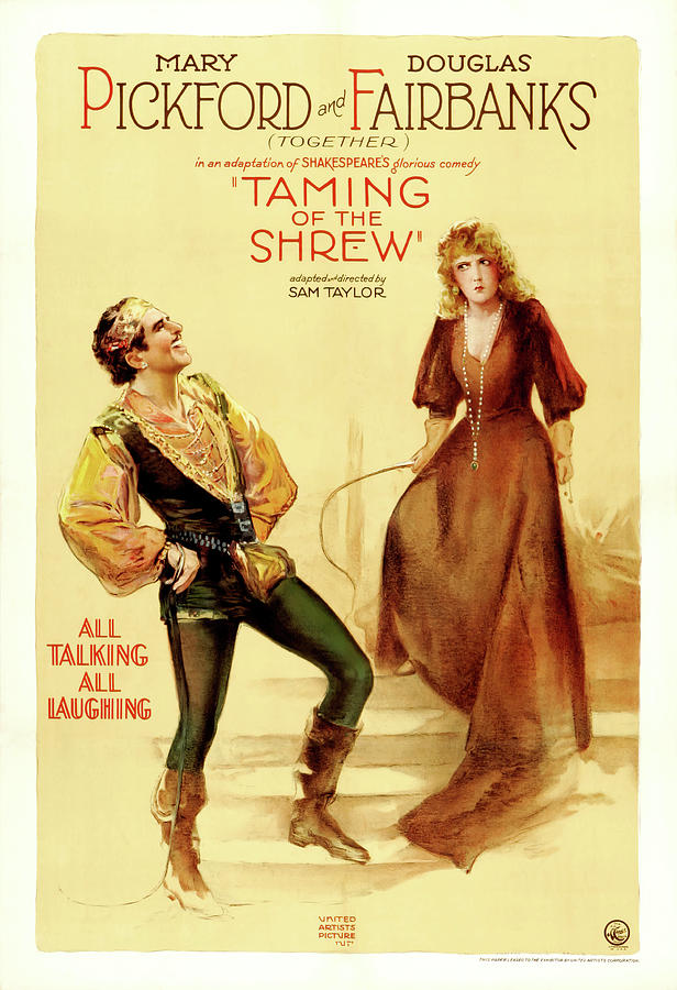 Vintage Mixed Media - The Taming of the Shrew, with Mary Pickford and Douglas Fairbanks, 1929 by Movie World Posters