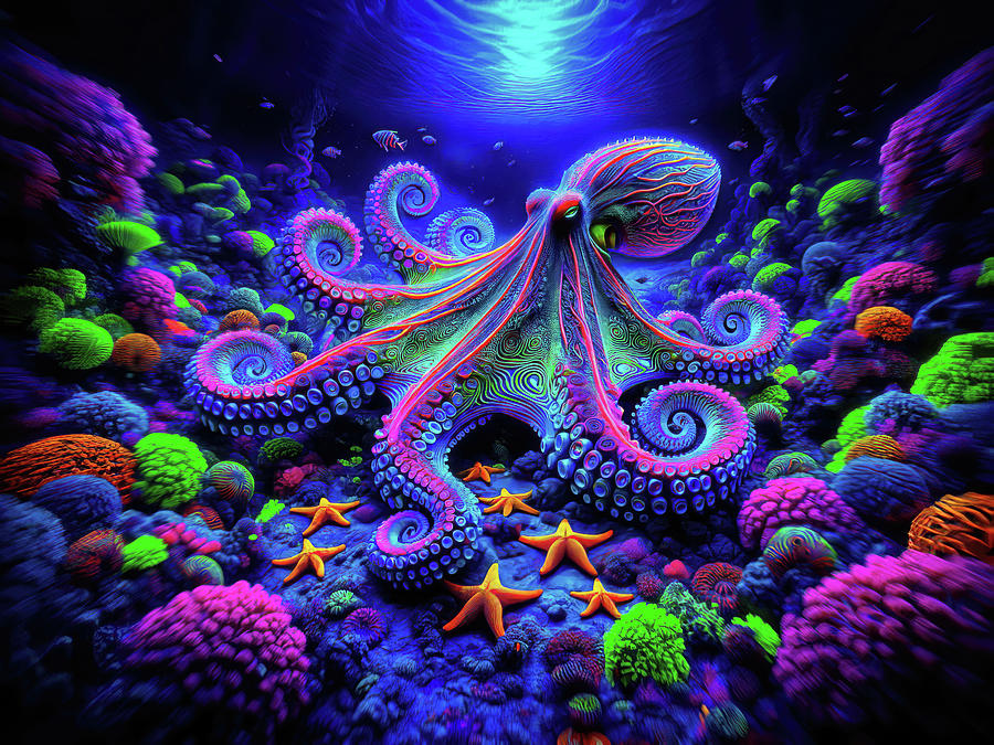 The Technicolor Depths of an Octopus Digital Art by Bill And Linda Tiepelman