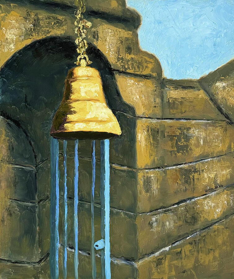 The temple bell Painting by Uma Krishnamoorthy