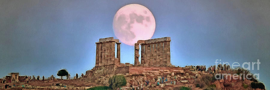 Paint Painting - The temple of Poseidon under August full moon by George Atsametakis