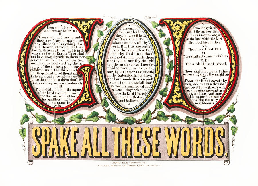 The Ten Commandments - God Spake All These Words - Currier And Ives 1876 Drawing by War Is Hell Store