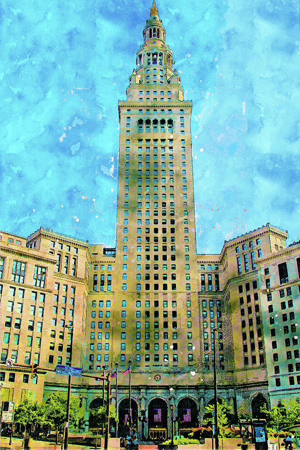 The Terminal Tower, Cleveland Ohio Mixed Media by Pheasant Run Gallery