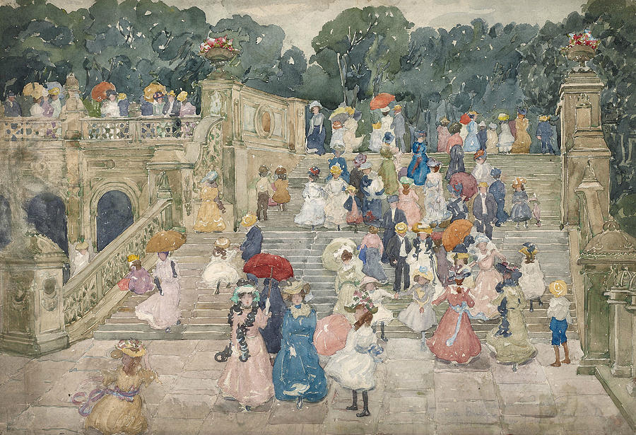 The Terrace Bridge, Central Park Drawing by Maurice Prendergast