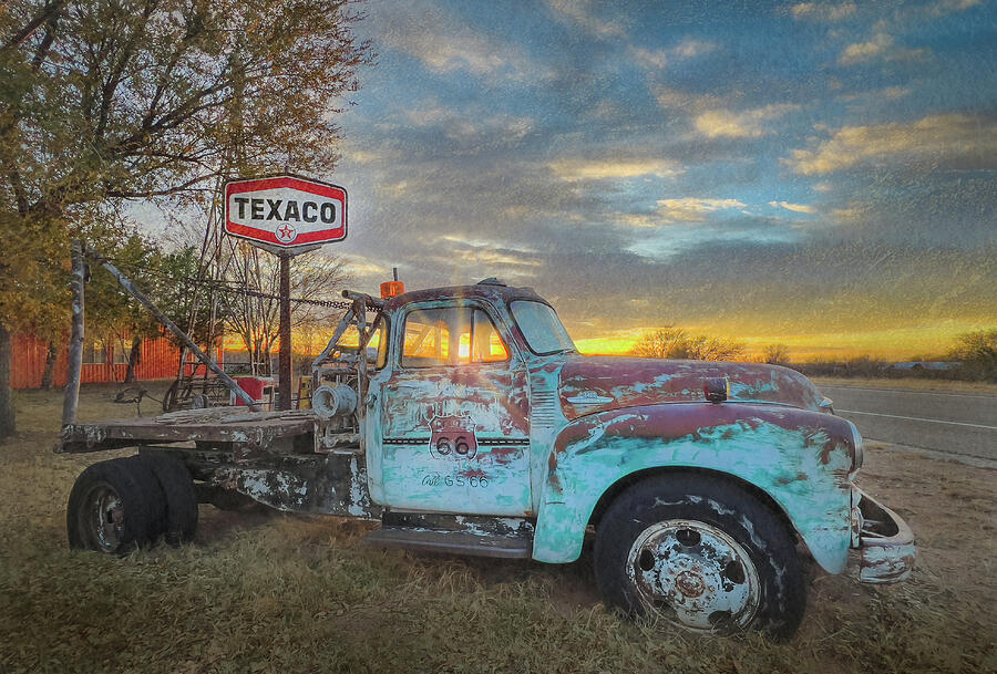Sunset Photograph - The Texaco Gas Stop by Sylvia Goldkranz