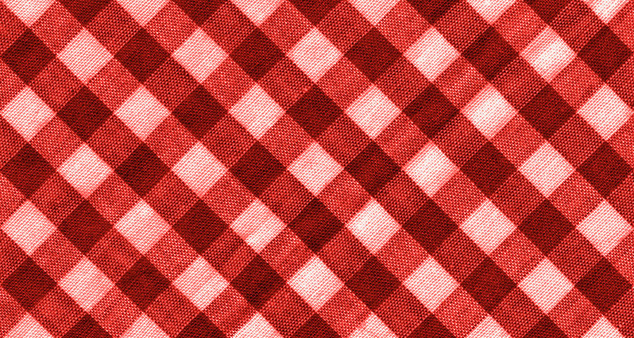The Texture Of The Bright Red Of Binding Gingham Fabric. Red Textile Background. Fabric Plaid. Close-up Photograph
