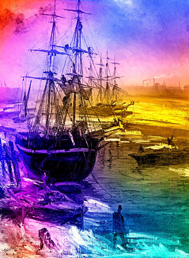The Thames in Ice by James Abbott McNeill Whistler - colorful digital recreation Digital Art by Nicko Prints