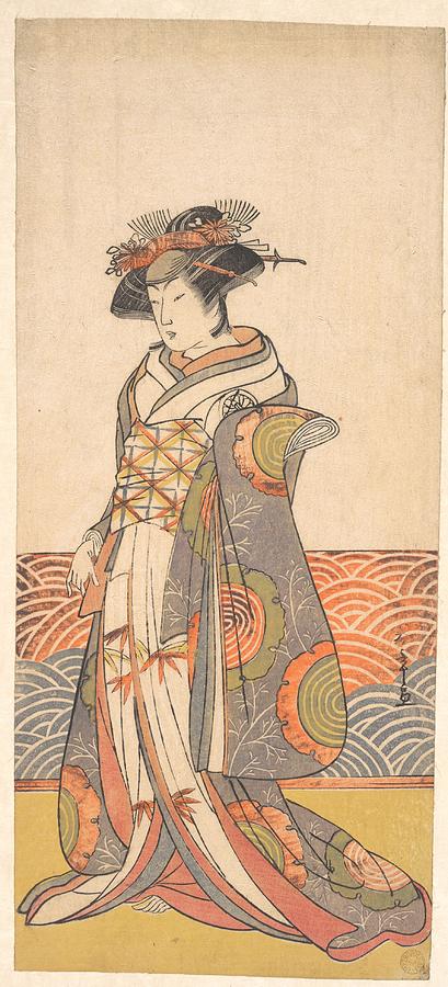 The Third Segawa Kikunojo as a Woman Standing in a Room Having a Wave-pattern Dado  Katsukawa Shunsh Painting by Artistic Rifki