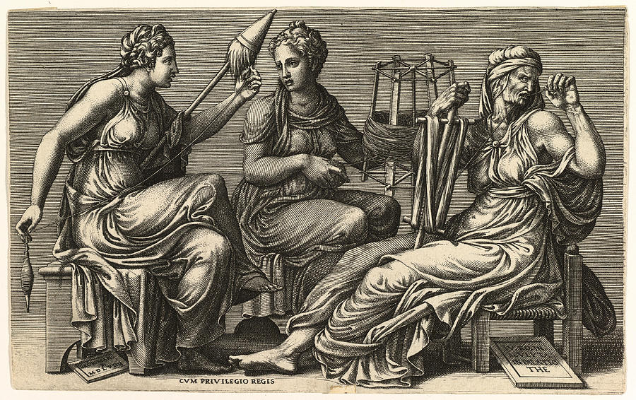 The Three Fates Clotho, Lachesis, and Atropos Drawing by Giorgio Ghisi