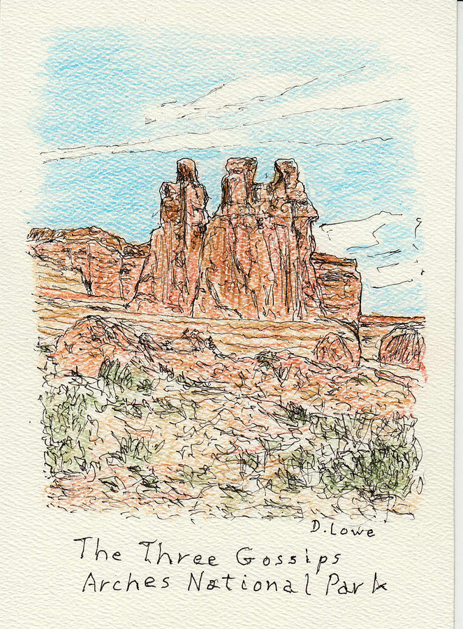 The Three Gossips Arches National Park Drawing by Danny Lowe