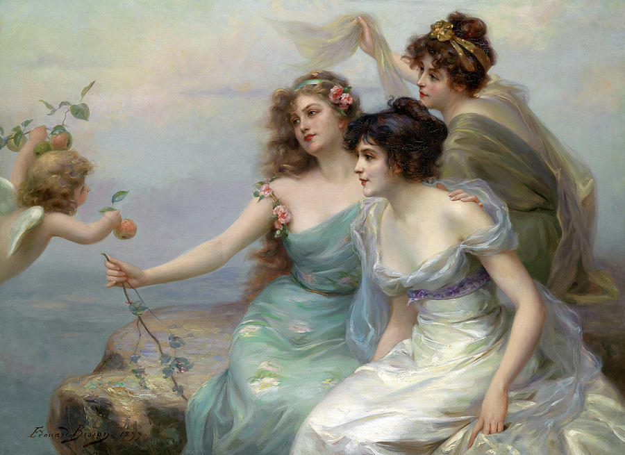 Fruit Painting - The Three Graces, Dated 1899 by Edouard Bisson
