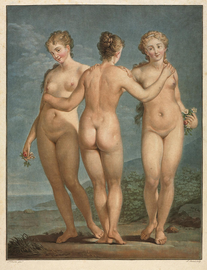 The Three Graces Drawing by Jean Francois Janinet