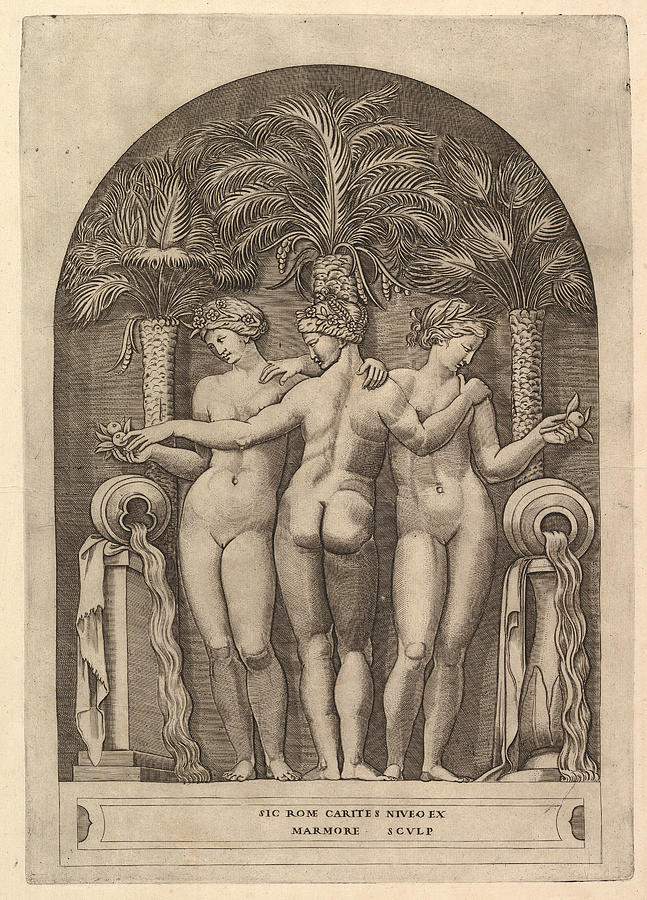 The Three Graces Drawing by Marco Dente