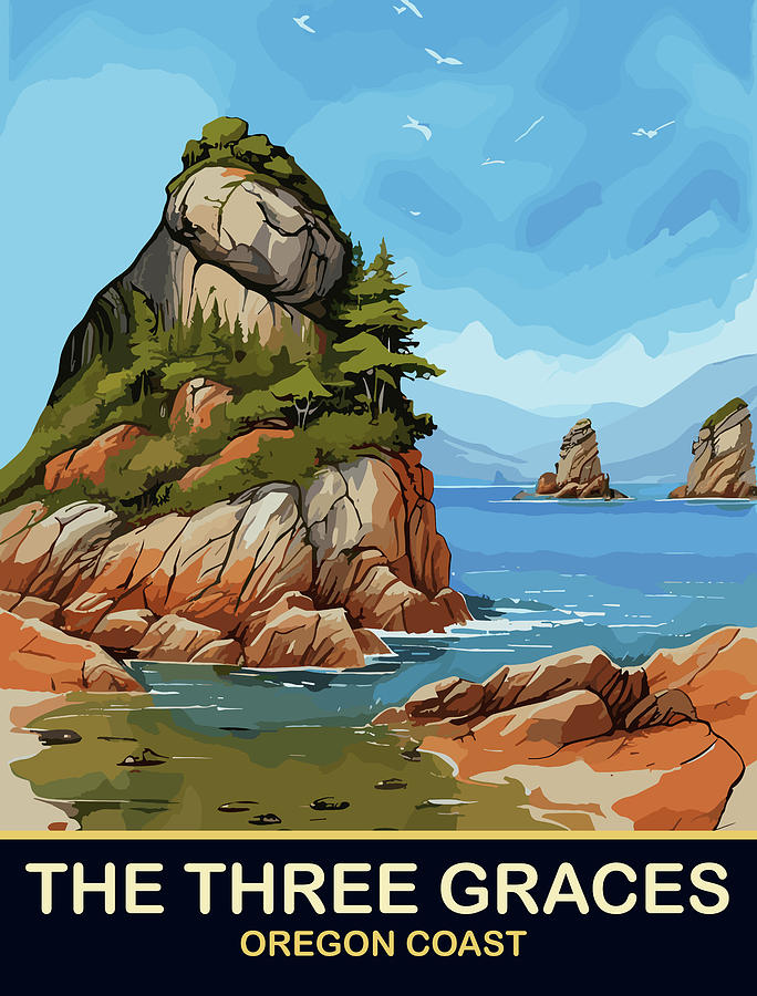 Vintage Digital Art - The Three Graces, Oregon Coast by Long Shot