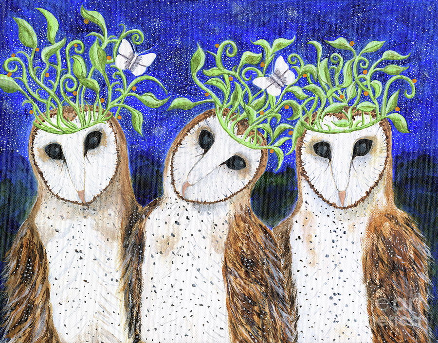 The Three Kings, an owl painting Painting by Lise Winne