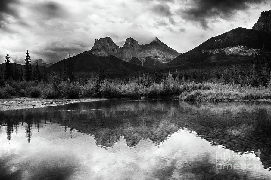 The Three Sisters Alberta Canada Monochrome Photograph by Bob ...