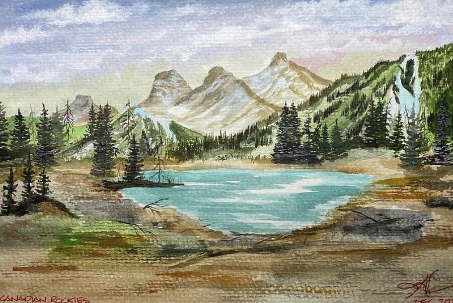 The Three Sister's mountain range Jasper Canadian Rockies Painting by ...