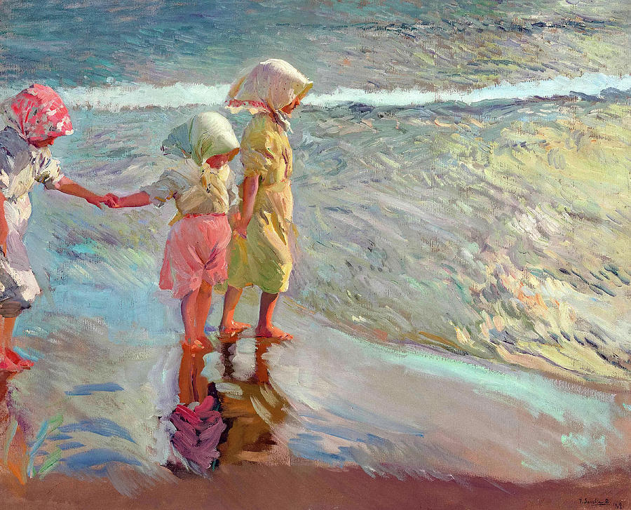 Joaquin Sorolla Y Bastida Painting - The Three Sisters On The Beach, 1908 by Joaquin Sorolla