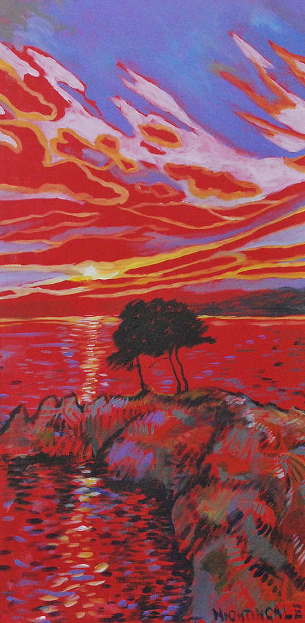 Sunset Painting - The Three Trees at Sunset by Tam Nightingale